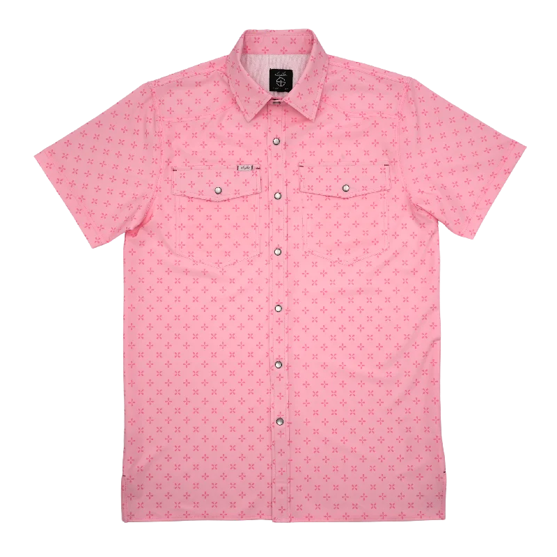 Men's western boots with a leather - wrapped heel and a smooth finishSanJac Pink Coahuila Short Sleeve Pearl Snap Men's Shirt