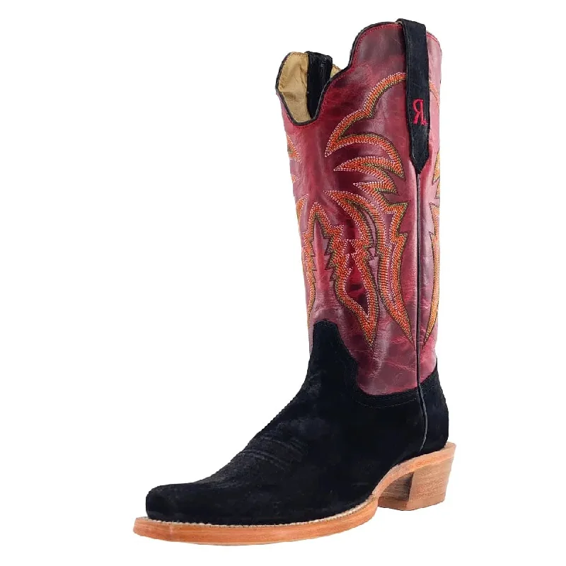 Men's western boots with a scalloped edge and a pull - on strapR. Watson Black Boar Boots