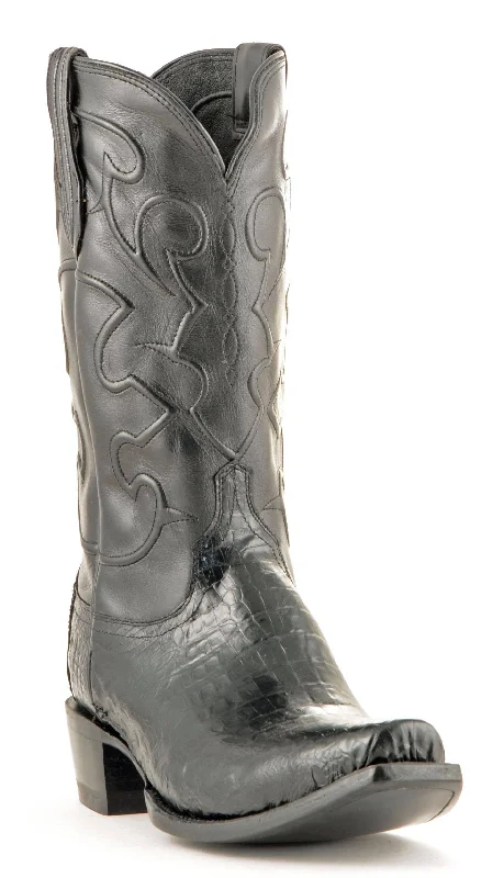 Alligator - embossed men's western boots for a bold statementLucchese - Caiman Belly - Black