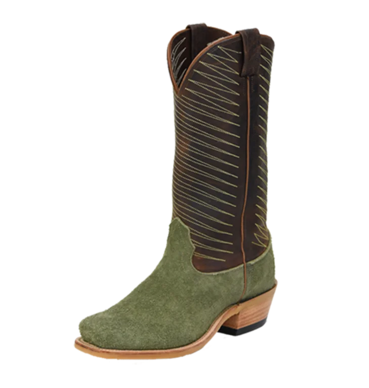 Men's western boots with a high - heeled design and a pointed toeFenoglio Men's Olive Green Roughout Boot