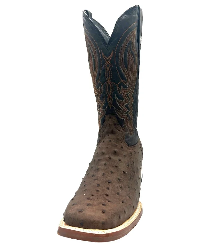 Men's western boots with a rubber sole for traction on various surfacesTanner Mark Men's Nicotine Ostrich Print Boot