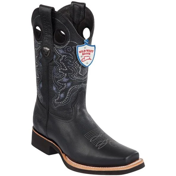 Vintage - style men's western boots with a square toe and spur ledgeMen's Wild West Genuine Leather Rodeo Toe Boot 2813E2705