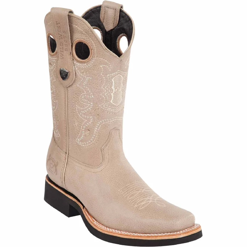 Western - style men's boots with intricate tooling and stitchingMen's Wild West Genuine Leather Rodeo Toe Boot 2813E2709