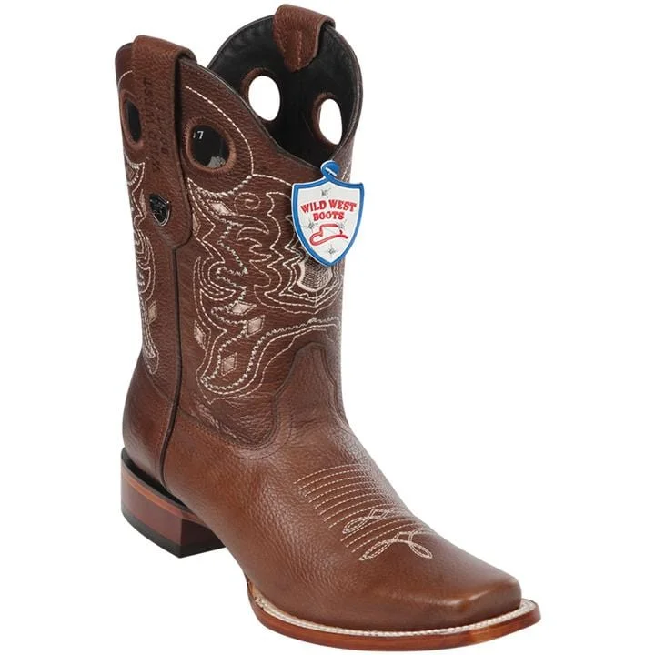 Men's western boots with a leather - wrapped heel and a smooth finishMen's Wild West Genuine Leather Rodeo Toe Boot 28182707