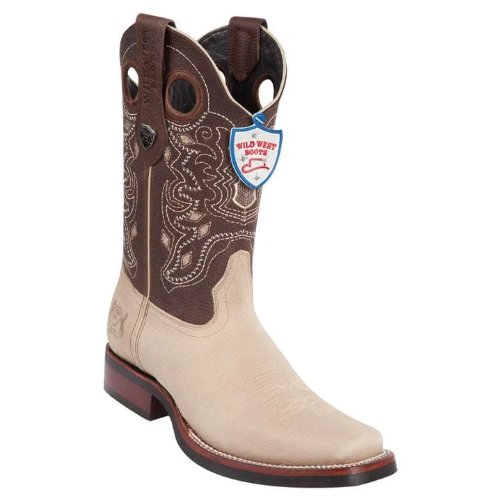 Men's western boots with a tooled leather design on the shaftMen's Wild West Genuine Leather Rodeo Toe Boot 28192709