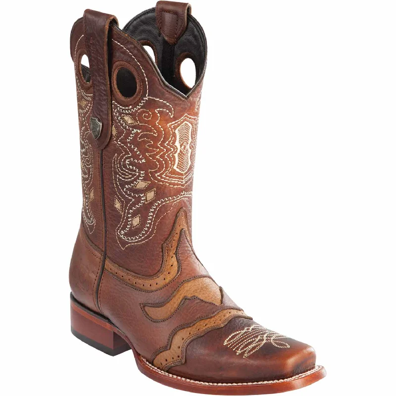 Men's western boots with a tooled leather design on the shaftMen's Wild West Genuine Leather Rodeo Toe Boot 281TC9940