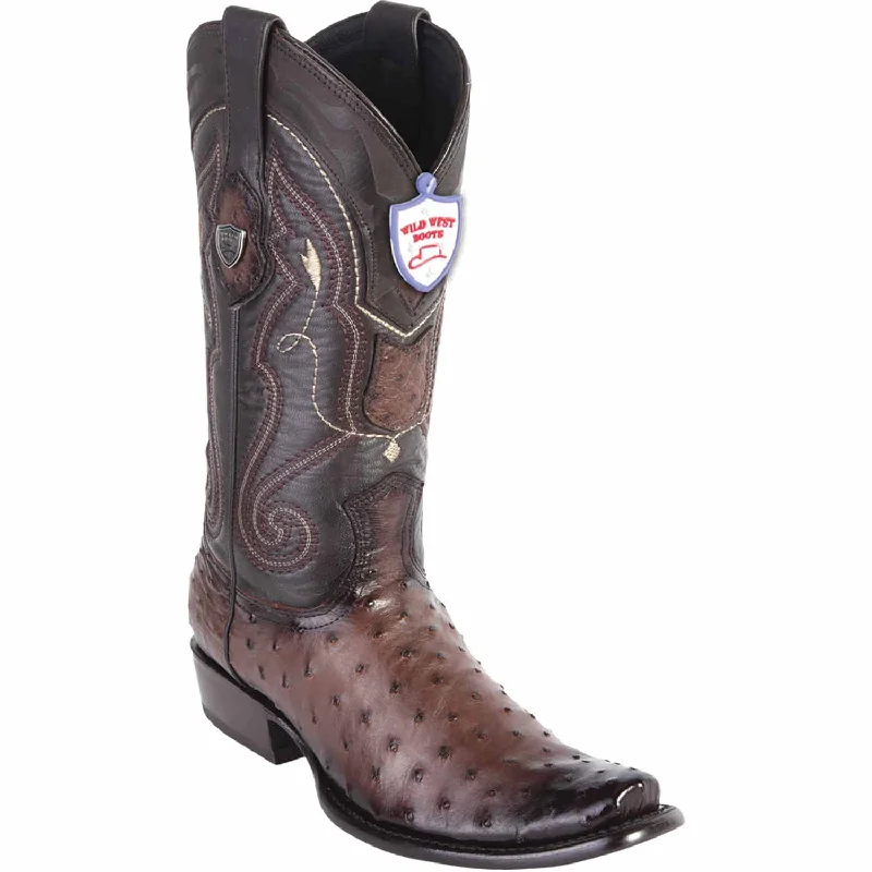 Men's western boots with a scalloped edge and a pull - on strapMen's Wild West Ostrich Skin Dubai Toe Boot 2790316