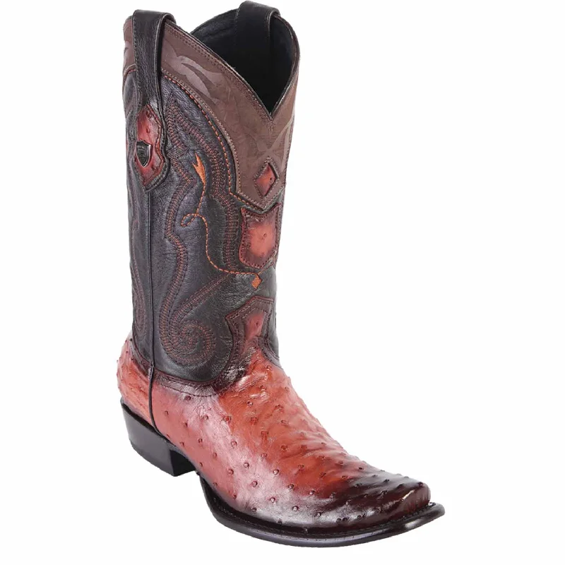 Men's western boots with a high - heeled design and a pointed toeMen's Wild West Ostrich Skin Dubai Toe Boot 2790357