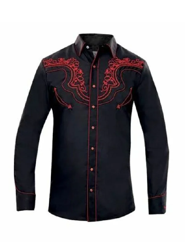 Men's western boots with a decorative inlay on the toe and heelRangers 012CA01 Mens Western Shirt Black