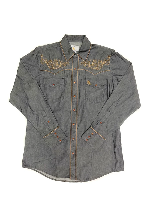 Vintage - style men's western boots with a square toe and spur ledgeRangers 013CA01 Mens Western Shirt Denim