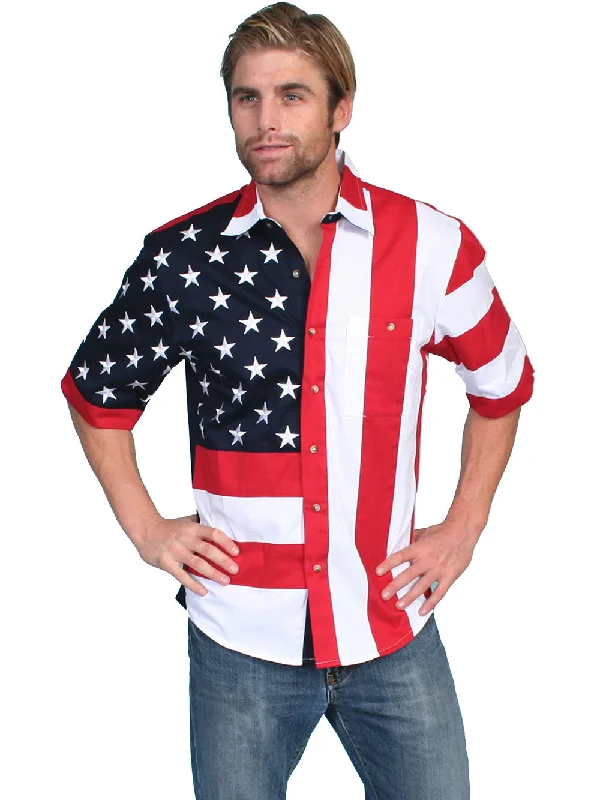 Men's western boots with a leather lining and a padded insoleScully RW029SS Mens Short Sleeve Patriot Western Shirt Bold Stars And Stripes