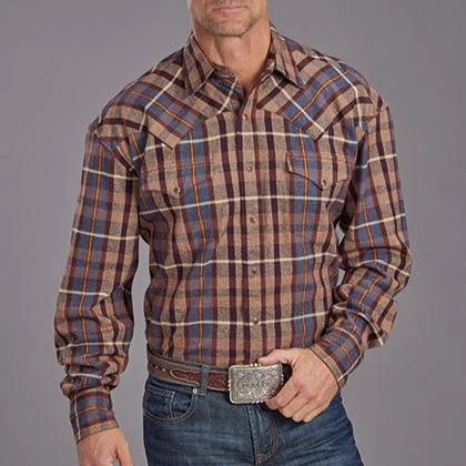 Men's western boots with a traditional western boot silhouette and a polished shineStetson Men's L/S Brushed Flannel Western Snap Shirt in Brown Plaid