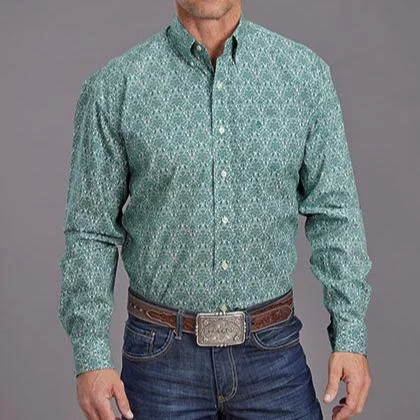 Men's western boots in a rich brown or black leatherStetson Men's Wallpaper Medallion Western Button Down Shirt in Green