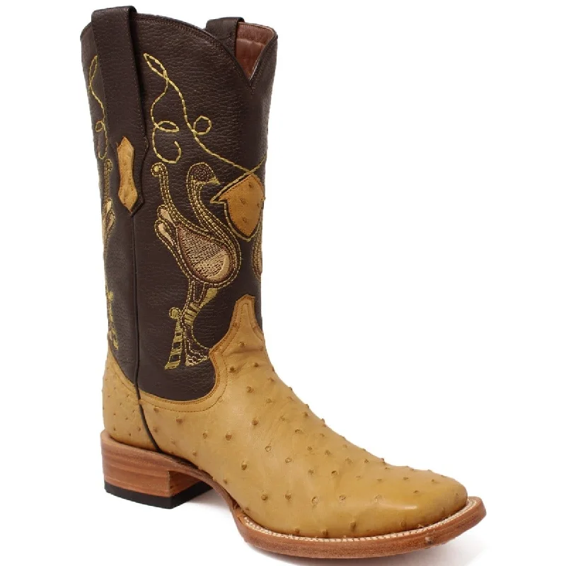 Men's western boots with a silver - toned hardware and accentsTanner Mark Men's Genuine Full Quill Ostrich Square Toe Boots Antique Saddle TMX100154