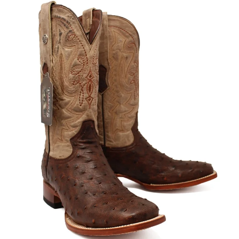 Alligator - embossed men's western boots for a bold statementTanner Mark Men's Genuine Full Quill Ostrich Square Toe Boots Cherry Wood TMX203301