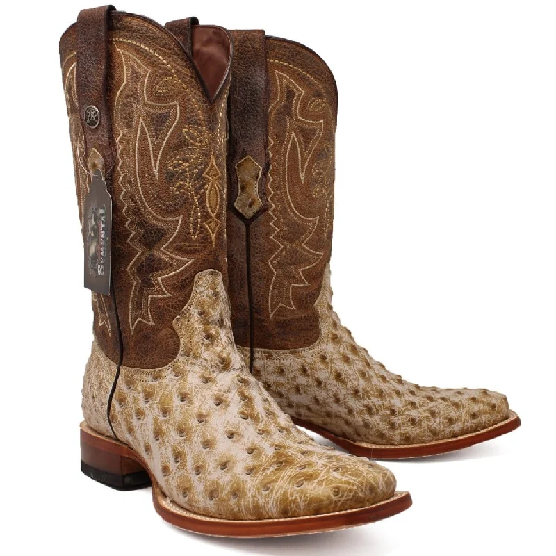 Alligator - embossed men's western boots for a bold statementTanner Mark Men's Genuine Full Quill Ostrich Square Toe Boots Rio Grand Antique TMX203302