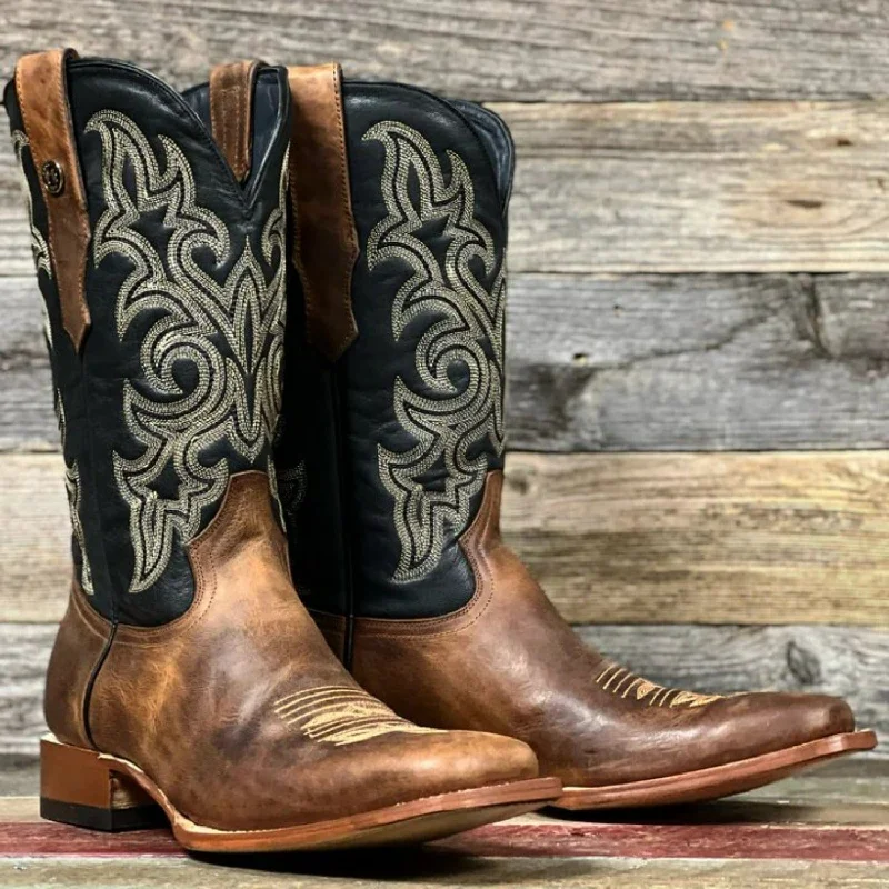 Men's western boots with a traditional western boot silhouette and a polished shineTanner Mark Men's Square Toe Leather Boots Alamo Honey TM207043