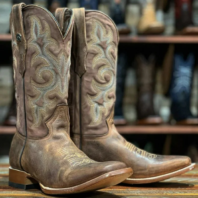 Men's western boots with a scalloped edge and a pull - on strapTanner Mark Men's Square Toe Leather Boots Alamo Honey TM207045