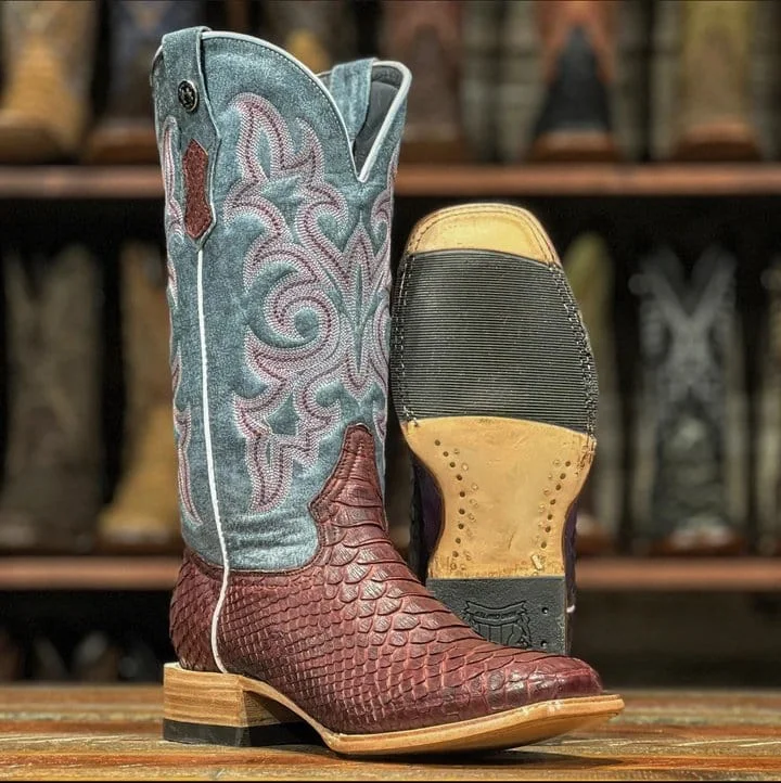 Men's western boots with a silver - toned hardware and accentsTanner Mark Women's Square Toe Genuine Python Boots Burgundy TMLX20109