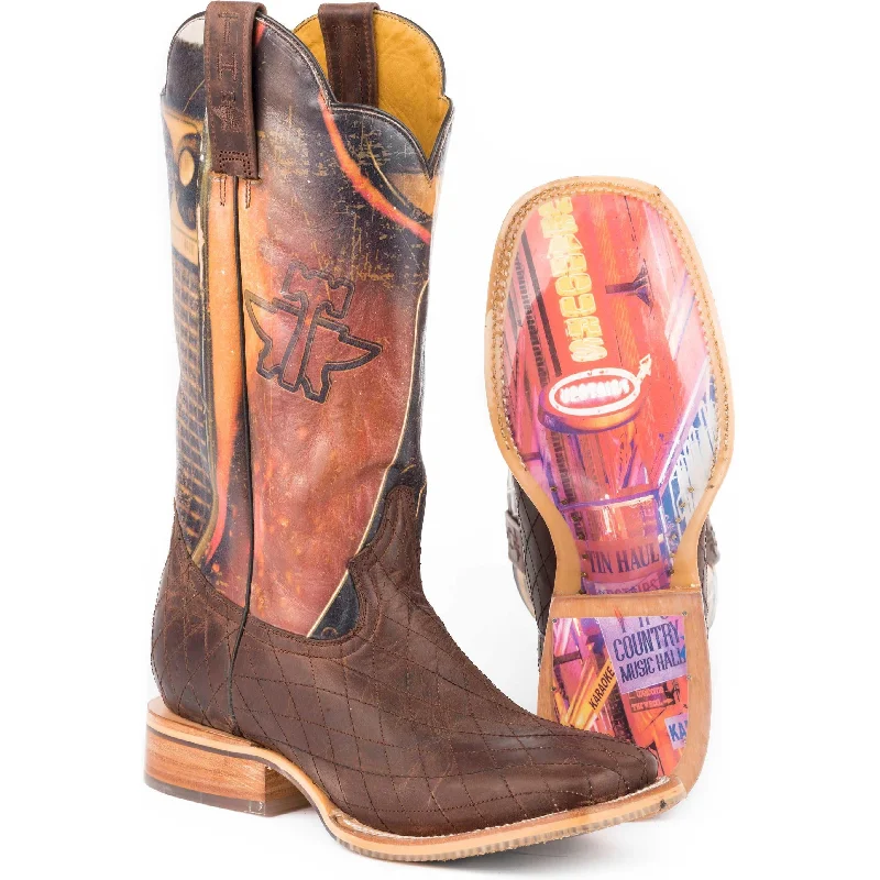 Western - style men's boots with intricate tooling and stitchingTin Haul Holler and Swaller Men's Boot