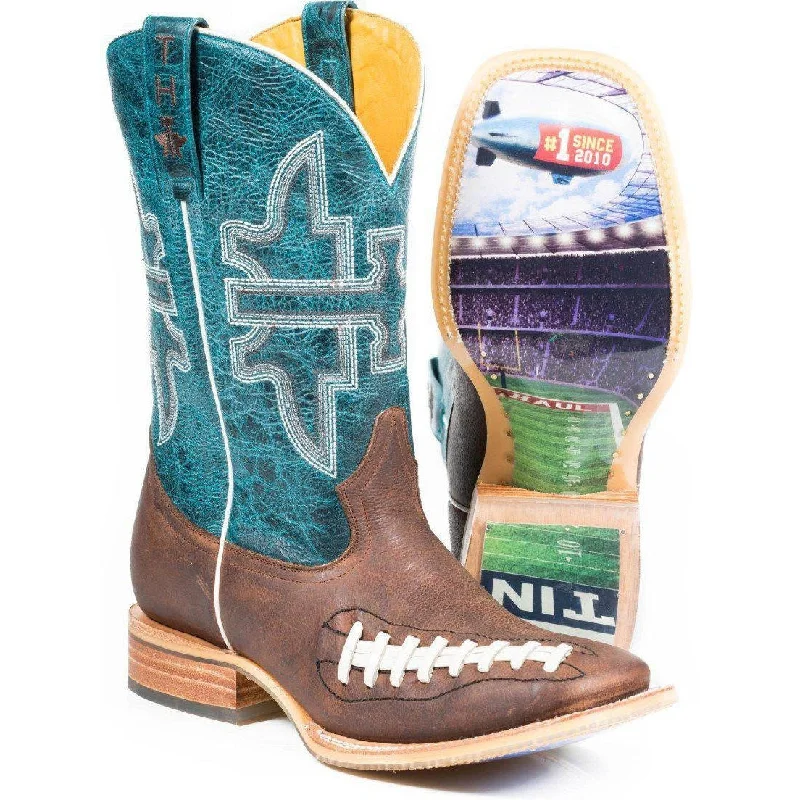 Men's western boots with a tooled leather design on the shaftTin Haul Football Stadium Men's Boot