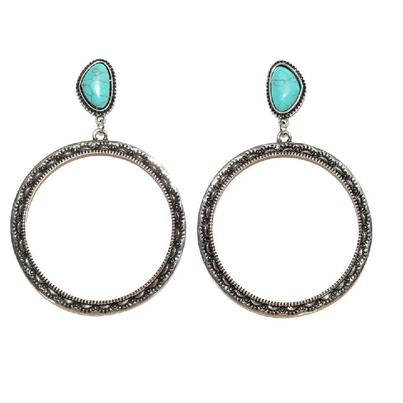 Men's western boots with a suede shaft and a leather soleWest & Co Turquoise Dot Hoop Earrings