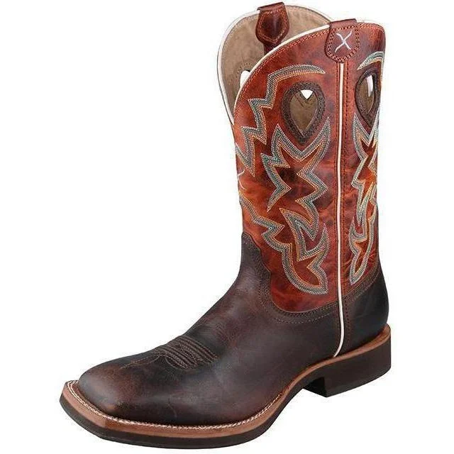 Men's western boots with a rubber sole for traction on various surfacesTwisted X Men’s Horseman Boot – Chocolate/Orange