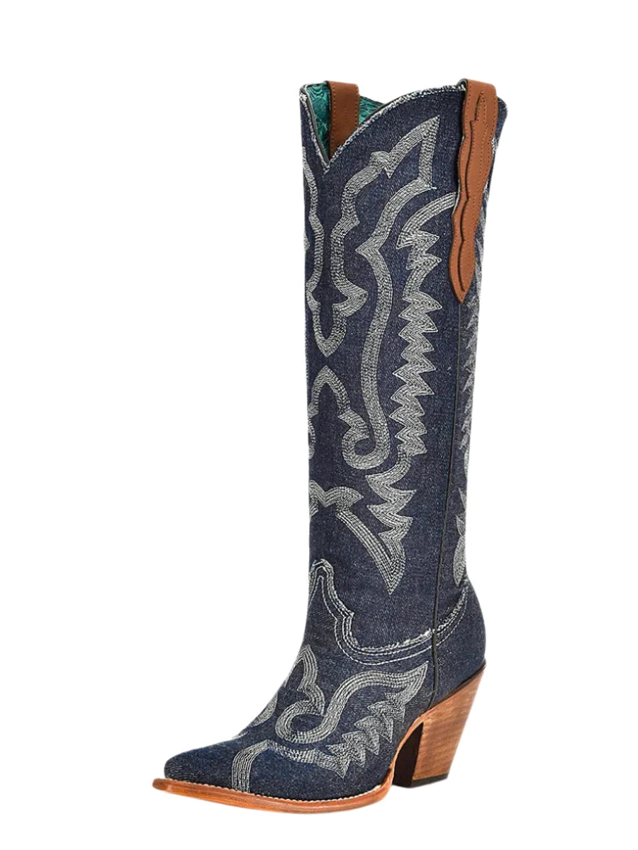 Western - style men's boots with intricate tooling and stitchingCorral Ladies' Denim Embroidered Boot