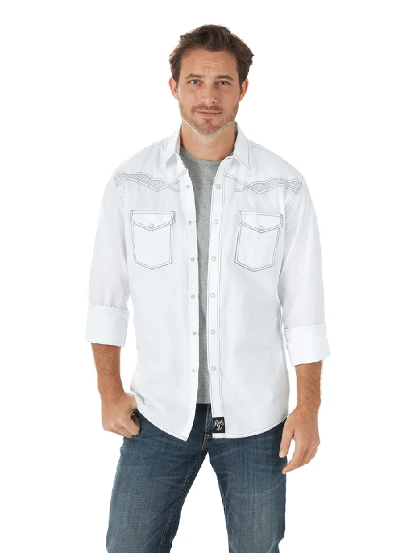 Men's western boots with a distressed leather finish for a rugged lookWrangler 112314898 Mens Rock 47 Modern Fit Long Sleeve Shirt White