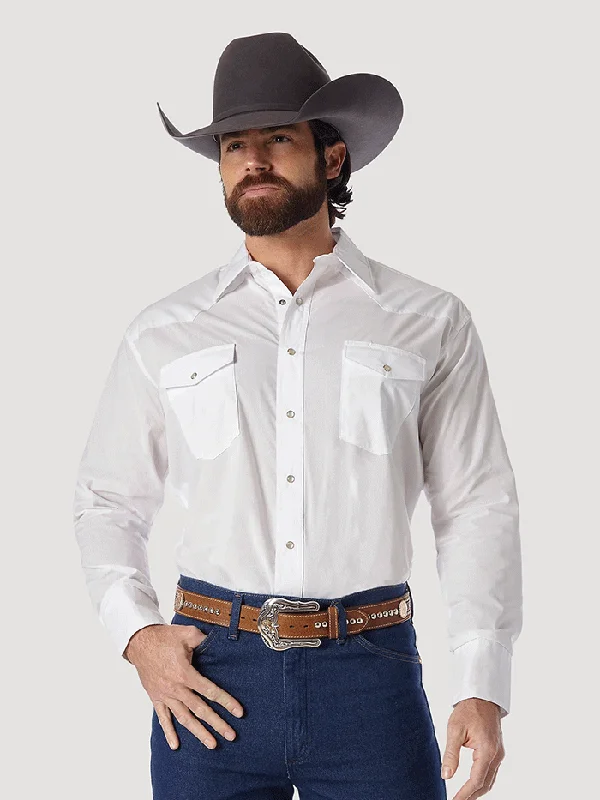 Men's western boots with a high - quality leather upper and a suede liningWrangler 71105WH Mens Solid Broadcloth Western Snap Shirt White