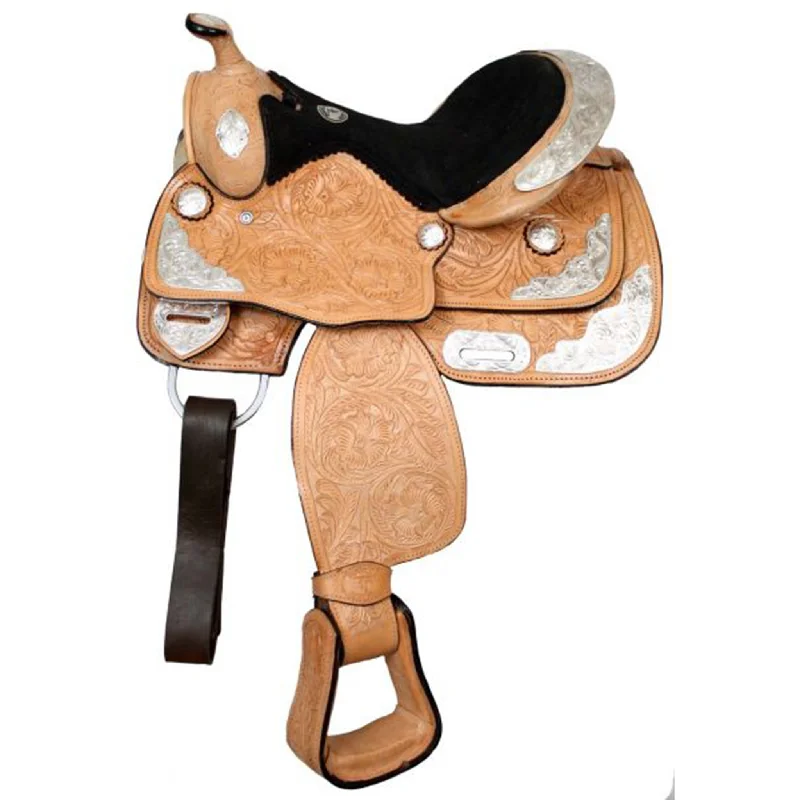 Men's genuine leather western boots with a snake - skin inlayDouble T Fully Tooled Youth Pony Show Saddle